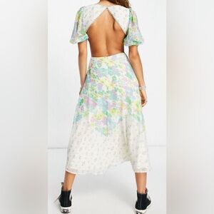 NWT ASOS Lace Insert Cutout Tea Midi Dress in Mixed Print